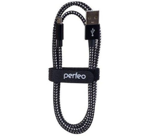 PERFEO (U4802) USB A вилка - Micro USB вилка, черно-белый, 3 м