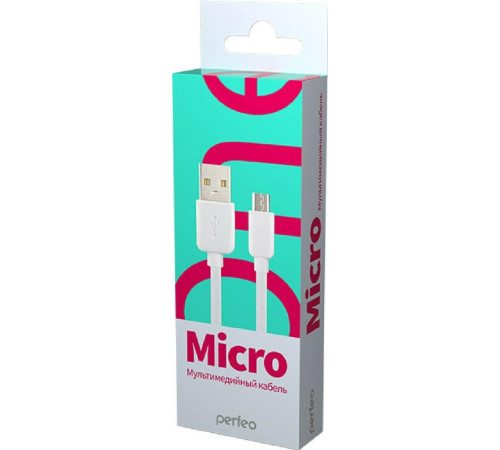 PERFEO (U4007) USB A вилка - Micro USB вилка, 2.4A, белый, 1 м, Micro ONE