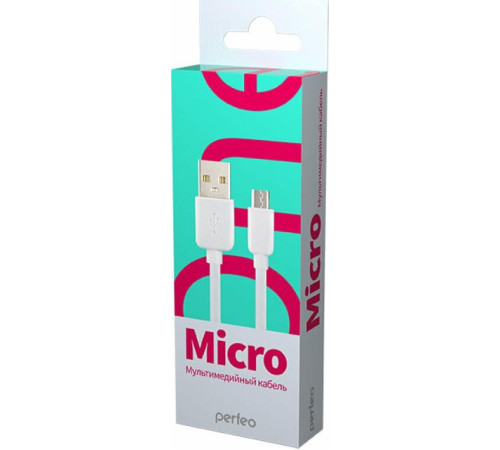 PERFEO (U4007) USB A вилка - Micro USB вилка, 2.4A, белый, 1 м, Micro ONE