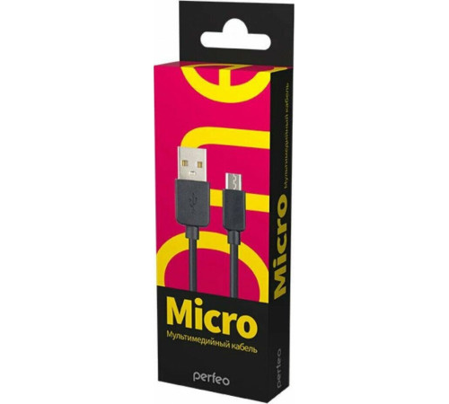 PERFEO (U4006) USB A вилка - Micro USB вилка, 2.4A, черный, 1 м, Micro ONE