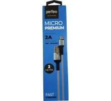 PERFEO (U4809) USB A вилка - Micro USB вилка, 2A, серый, 2 м, Micro Premium