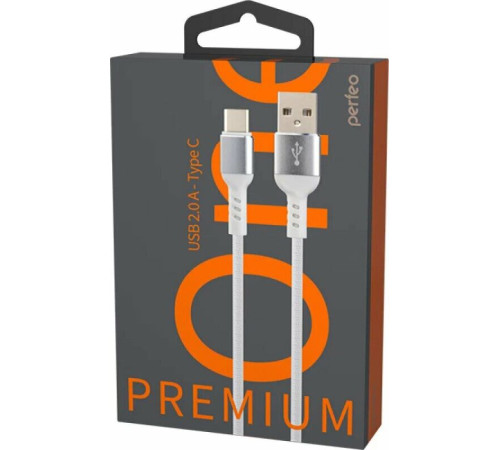 PERFEO (U4906) USB A вилка - Type-C вилка, 2.4A, белый, длина 1 м., Type-C Premium