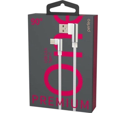 PERFEO (U4905) USB A вилка - Type-C вилка, 2.4A, угловой, белый, длина 1 м., Type-C Premium