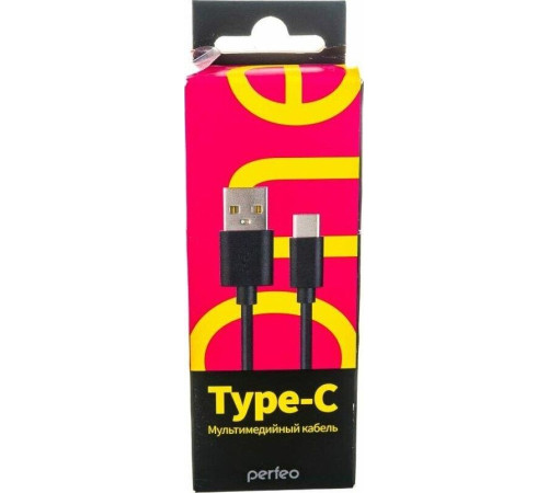 PERFEO (U4703) USB A вилка - Type-C вилка, 2.4A, черный, 1 м, Type-C ONE