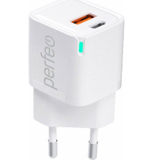 PERFEO (I4652) USB-A+TYPE-C, GaN, 20W, белый
