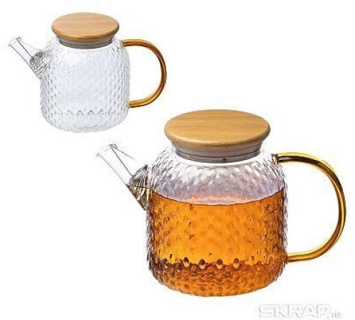 LEONORD Чайник заварочный AROMA, объем 1 л, из боросиликатного стекла с рельефом, крышкой бамбука