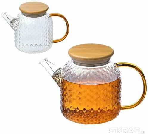 LEONORD Чайник заварочный AROMA, объем 1 л, из боросиликатного стекла с рельефом, крышкой бамбука