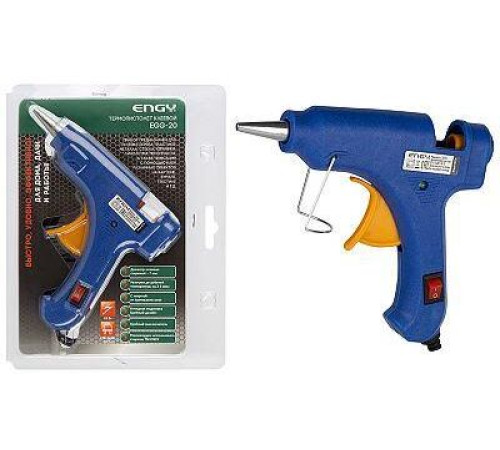 ENGY Пистолет клеевой 20W с кнопкой включения и антикаплей EGG-20