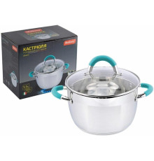 MALLONY Кастрюля BRAVO, объем 3,9 л, из нерж стали с крышкой жаропрочного стекла (005430)