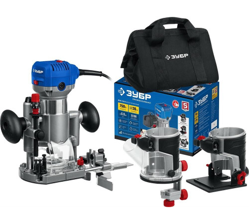 ЗУБР 750 Вт, кромочный фрезер, сумка, 3 основания, Профессионал (ФПК-750Н)