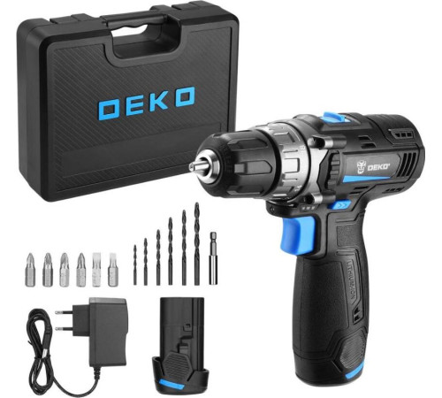 DEKO DKCD12V PRO в кейсе + оснастка 13 шт, 12В, 2х2.0Ач 083-1007