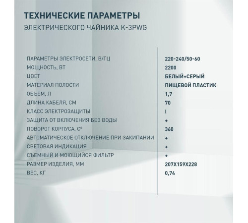 OASIS K-3PWG белый+серый, 1,7л