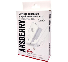 AKSBERRY (6900253200019) T43 20W PD + QC3.0 + кабель Lightning , белый