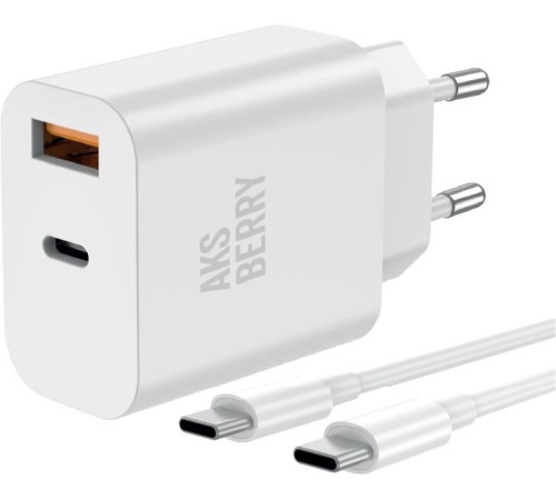 AKSBERRY (6900253240015) T43 20W PD + QC3.0 + кабель Type C , белый