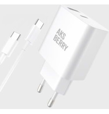 AKSBERRY (6900253240015) T43 20W PD + QC3.0 + кабель Type C , белый