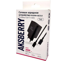 AKSBERRY (6900253230016) T43 20W PD + QC3.0 + кабель Type C , черный
