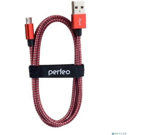PERFEO (U4804) USB A вилка - Micro USB вилка, красно-белый, 3 м