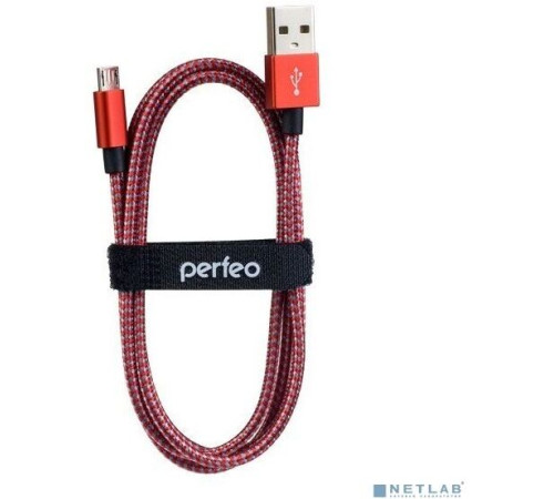 PERFEO (U4804) USB A вилка - Micro USB вилка, красно-белый, 3 м
