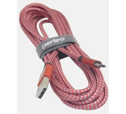 PERFEO (U4804) USB A вилка - Micro USB вилка, красно-белый, 3 м