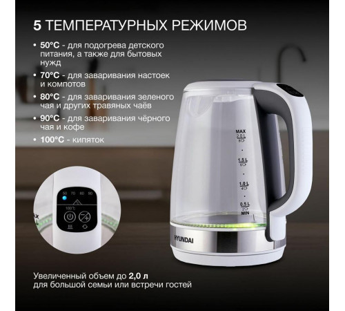 HYUNDAI HYK-G8880 2л. 2200Вт серый/серебристый корпус: стекло