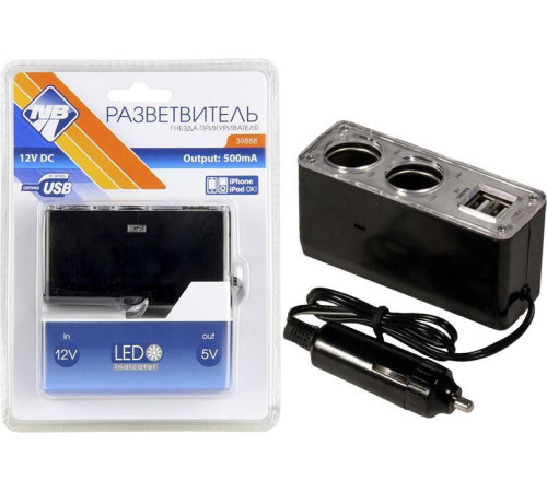 NOVA BRIGHT электропитания от прикуривателя 2 гнезда + 2 USB-порта, 12В 39888