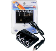 NOVA BRIGHT электропитания от прикуривателя 3 гнезда + 2 USB-порта, 1000мА, 12/24В 46902