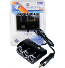 NOVA BRIGHT электропитания от прикуривателя 3 гнезда + 2 USB-порта, 1000мА, 12/24В 46902