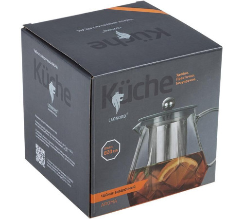 LEONORD Чайник заварочный, AROMA, 820 мл из боросиликатного стекла, корпус с гранями (106791)