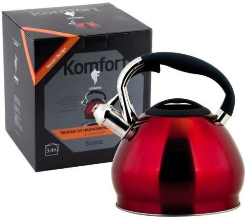 LEONORD Чайник из нерж.стали со свистком Sonne-3101R, объем - 3,4 л, окрашенный (002804)