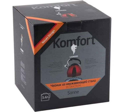 LEONORD Чайник из нерж.стали со свистком Sonne-3101R, объем - 3,4 л, окрашенный (002804)
