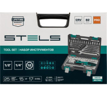 STELS Набор инструментов 1/2 , 1/4 , CrV, 12 гранные головки, пластиковый кейс, 82 предмета 14117