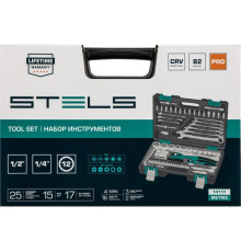 STELS Набор инструментов 1/2 , 1/4 , CrV, 12 гранные головки, пластиковый кейс, 82 предмета 14117