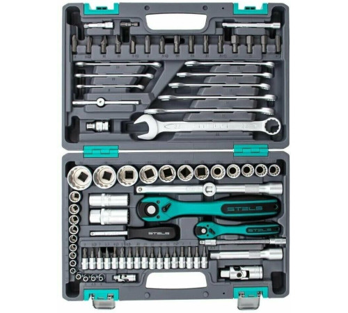 STELS Набор инструментов 1/2 , 1/4 , CrV, 12 гранные головки, пластиковый кейс, 82 предмета 14117