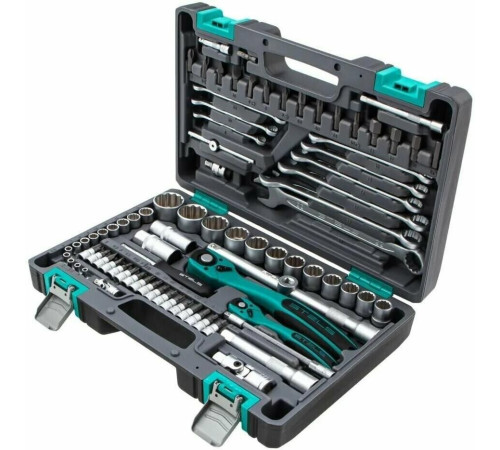 STELS Набор инструментов 1/2 , 1/4 , CrV, 12 гранные головки, пластиковый кейс, 82 предмета 14117