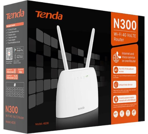 TENDA 4G06 Wi-Fi 4G VoLTE N300 белый