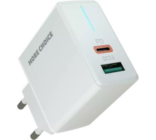 MORE CHOICE (4610196408649) NC61 СЗУ 1USB+1USB-C 3.0A PD 20W+QC3.0 быстрая зарядка White