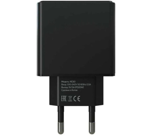 MORE CHOICE (4610196409936) NC60 1USB-C 3.0A PD 20W быстрая зарядка Black