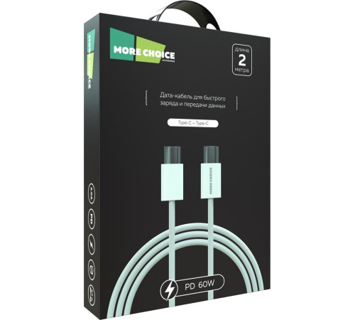 MORE CHOICE (4620202550378) K75a USB 3.0A PD 60W для Type-C Type-C нейлон 2м White