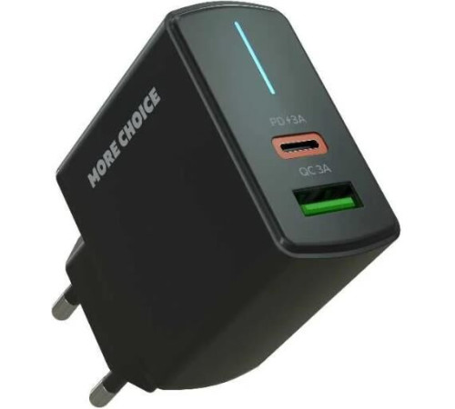 MORE CHOICE (4620202551245) NC61a Black - 1USB+1USB-C 3.0A PD 20W+QC3.0 быстрая зарядка для Type-C