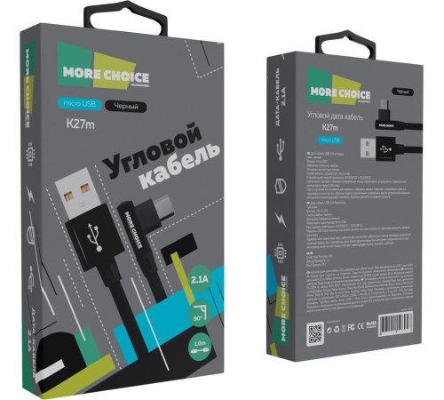 MORE CHOICE (4627151196947) K27m USB 2.1A microUSB черный - 1,0m