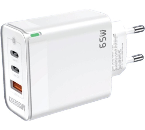 AKSBERRY (6974929200114) T50 USBC+USBC+ USBA QC3.0 65w (белый)
