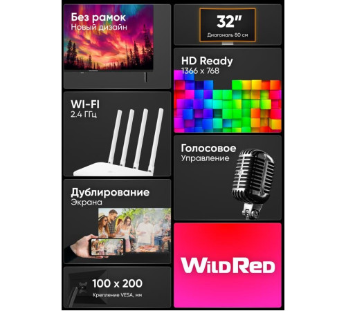 SOUNDMAX SM-LED32M17S HD SMART TV Android Безрамочный