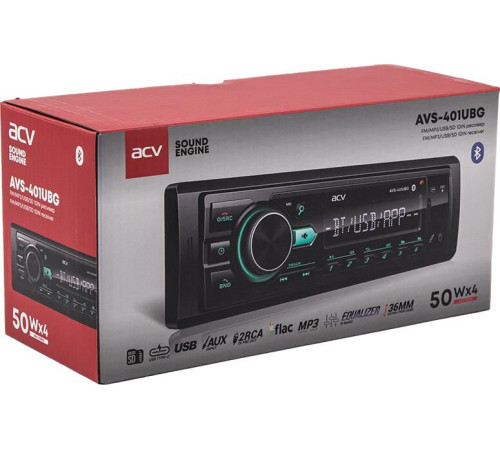 ACV AVS-401UBG (1din/База 36мм/зеленая/Bluetooth/USB/TYPE-C/AUX/SD/FM/4*50)