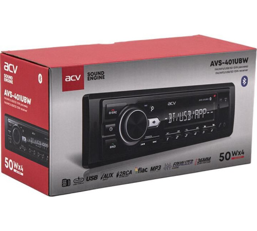 ACV AVS-401UBW (1din/База 36мм/белая/Bluetooth/USB/TYPE-C/AUX/SD/FM/4*50)