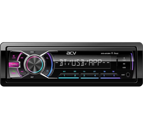 ACV AVS-601UBM (1din/мультицвет/BT/2 USB/AUX/SD/FM/3RCA/SUB/5 зон подсветки/4*50)