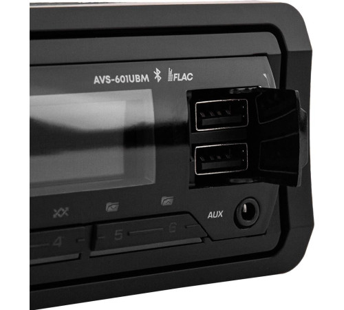 ACV AVS-601UBM (1din/мультицвет/BT/2 USB/AUX/SD/FM/3RCA/SUB/5 зон подсветки/4*50)