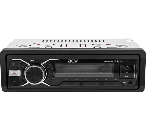 ACV AVS-601UBM (1din/мультицвет/BT/2 USB/AUX/SD/FM/3RCA/SUB/5 зон подсветки/4*50)