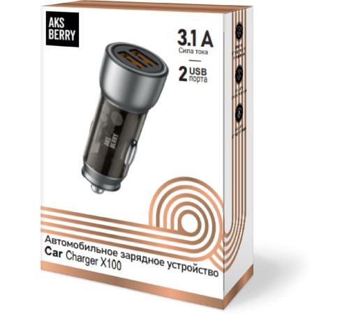 AKSBERRY (6900293350018) X100 2USB 3.1A, черный