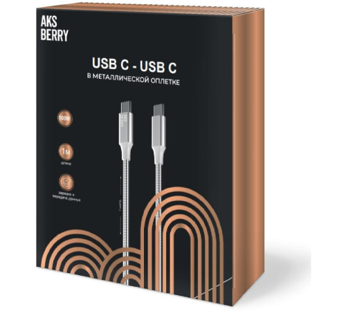 AKSBERRY (6900288580017) X161 Spring USB C - USB C, support 20V/5A, 100W, 1м в металлической оплетке, серебристый