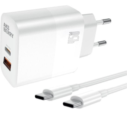 AKSBERRY (6900286930012) T45 45W PD/QC3.0 + кабель type c, белый